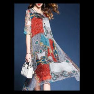 A-THENA Crew Neck Multicolor Midi Dresses